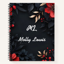 Schwarzer Hintergrund und Blumendekoration Notizblock