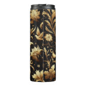 Schwarzer Hintergrund und goldenes Blattwerk Thermosbecher (Rückseite)