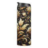 Schwarzer Hintergrund und goldenes Blattwerk Thermosbecher (Nach rechts gedreht)