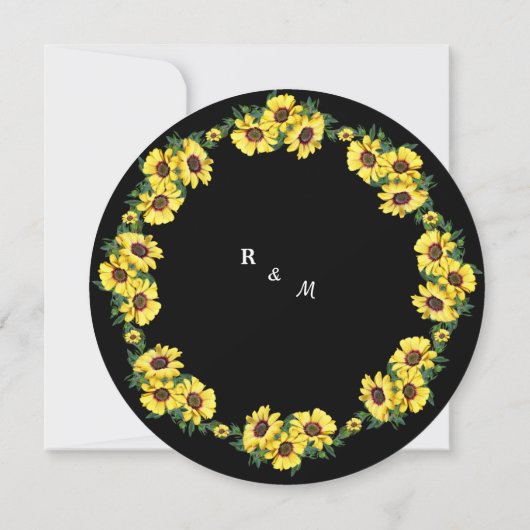 Schwarzer Hintergrund und Sonnenblumen Einladung (Rückseite)
