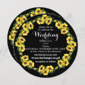 Schwarzer Hintergrund und Sonnenblumen Einladung (Vorne/Hinten)