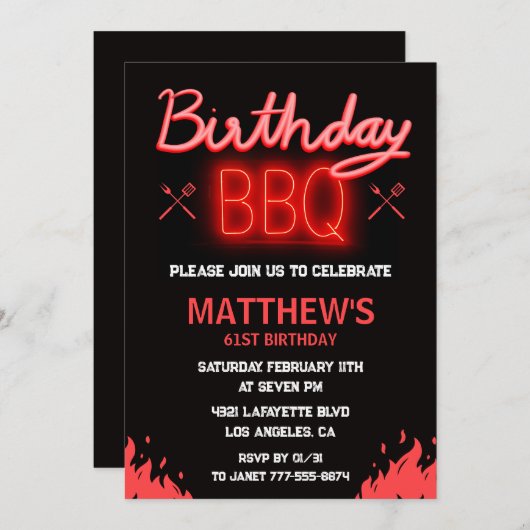 Schwarzer Hinterhof Grillen 61. Geburtstag Einladung (Vorne/Hinten)