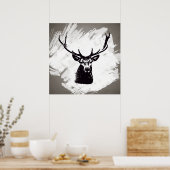 Schwarzer Hirschkopf auf weiß | Poster (Küche)