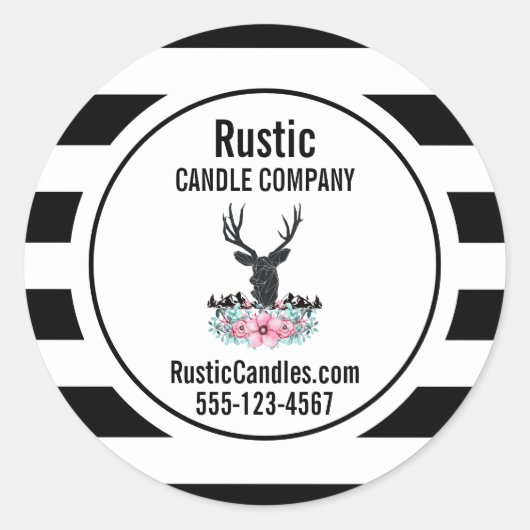 Schwarzer Hirschkopf mit Blume & Bergbau Business Runder Aufkleber (Vorderseite)