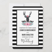 Schwarzer Hirschkopf mit Floralen & Gebirge Hochze Einladung (Vorderseite)