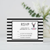 Schwarzer Hirschkopf mit rosa Blume Bouquet UAWG RSVP Karte (Stehend Vorderseite)
