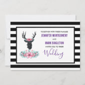 Schwarzer Hirschkopf mit rosa Blume Hochzeit Einladung (Vorderseite)