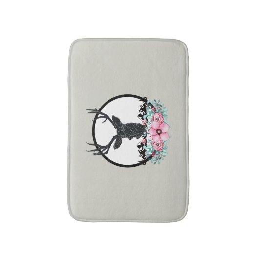 Schwarzer Hirschkopf mit rosa Blume und Berge Badematte (Vorderseite Vertikal)