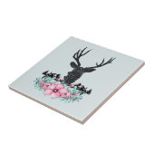 Schwarzer Hirschkopf mit rosa Blume und Berge Fliese (Seite)