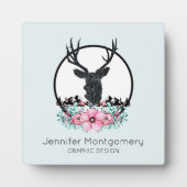 Schwarzer Hirschkopf mit rosa Blume und Berge Fotoplatte (Vorderseite)