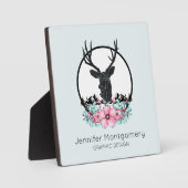 Schwarzer Hirschkopf mit rosa Blume und Berge Fotoplatte (Vorderseite)