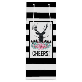 Schwarzer Hirschkopf mit rosa Blume und Berge Geschenktüte Für Weinflaschen