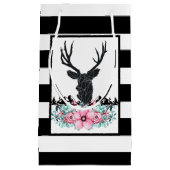 Schwarzer Hirschkopf mit rosa Blume und Berge Kleine Geschenktüte (Vorderseite)