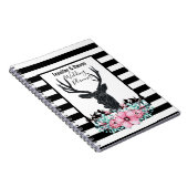 Schwarzer Hirschkopf mit rosa Blume und Berge Notizblock (Rechte Seite)