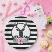 Schwarzer Hirschkopf mit rosa Blume und Berge Pappteller (Party)