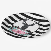 Schwarzer Hirschkopf mit rosa Blume und Berge Pappteller (Schrägansicht)