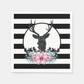 Schwarzer Hirschkopf mit rosa Blume und Berge Serviette (Vorderseite)