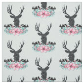Schwarzer Hirschkopf mit rosa Blume und Berge Stoff (Muster)