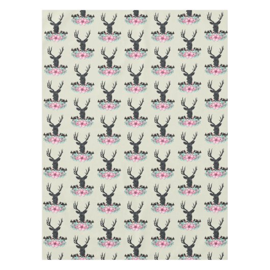 Schwarzer Hirschkopf mit rosa Blume und Berge Tischdecke (Vorderseite)
