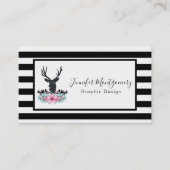 Schwarzer Hirschkopf mit rosa Blume und Berge Visitenkarte (Vorderseite)