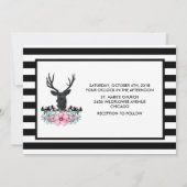 Schwarzer Hirschkopf mit rosa Blume und Hochzeit Einladung (Rückseite)