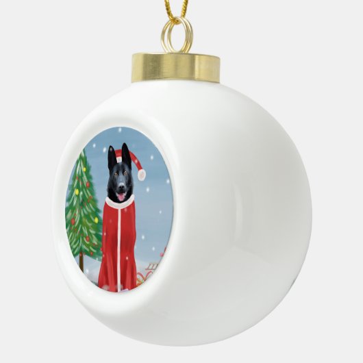 Schwarzer Hirte Hund in Schnee Weihnachtsgeschenke Keramik Kugel-Ornament (Rechts)