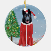 Schwarzer Hirte Hund in Schnee Weihnachtsgeschenke Keramik Ornament (Hinten)