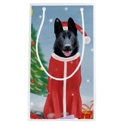 Schwarzer Hirte Hund in Schnee Weihnachtsgeschenke Kleine Geschenktüte (Vorderseite)
