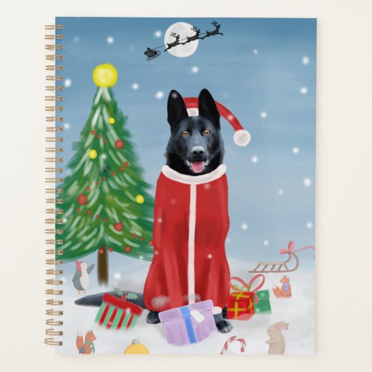 Schwarzer Hirte Hund in Schnee Weihnachtsgeschenke Planer (Vorderseite)
