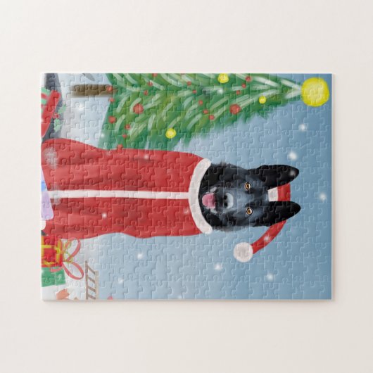 Schwarzer Hirte Hund in Schnee Weihnachtsgeschenke Puzzle (Horizontal)