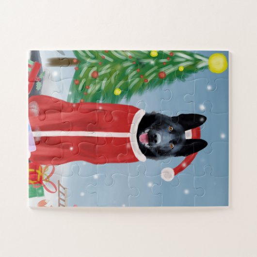 Schwarzer Hirte Hund in Schnee Weihnachtsgeschenke Puzzle (Horizontal)