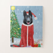 Schwarzer Hirte Hund in Schnee Weihnachtsgeschenke Puzzle (Vertikal)