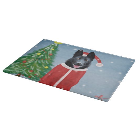 Schwarzer Hirte Hund in Schnee Weihnachtsgeschenke Schneidebrett (Ecke)