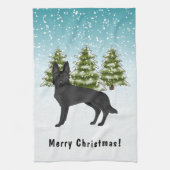 Schwarzer Hirte Hundewinterwald mit Text Geschirrtuch (Vertikal)