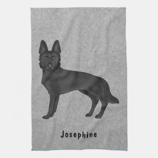 Schwarzer Hirtenhund und Individuelle Name Grau Geschirrtuch