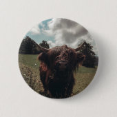 Schwarzer Hochland Schottische Kuh Weiden Vintag R Button (Vorderseite)