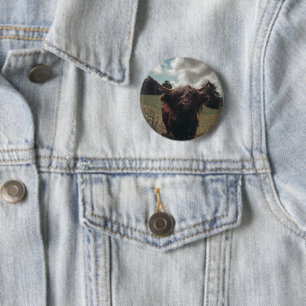 Schwarzer Hochland Schottische Kuh Weiden Vintag R Button