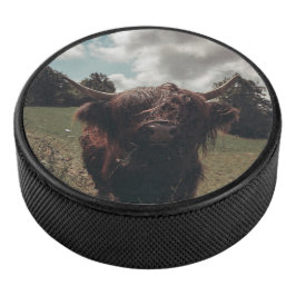 Schwarzer Hochland Schottische Kuh Weiden Vintag R Eishockey Puck