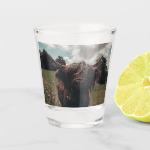 Schwarzer Hochland Schottische Kuh Weiden Vintag R Schnapsglas