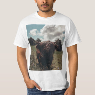 Schwarzer Hochland Schottische Kuh Weiden Vintag R T-Shirt
