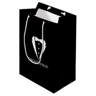 Schwarzer Hochzeits-Smokinganzug und Fliege für Tr Mittlere Geschenktüte