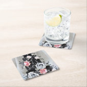 Schwarzer Hochzeitskuchen mit Rose Rechteckiger Pappuntersetzer (Vor Ort)