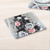 Schwarzer Hochzeitskuchen mit Rose Rechteckiger Pappuntersetzer (angewinkelt)