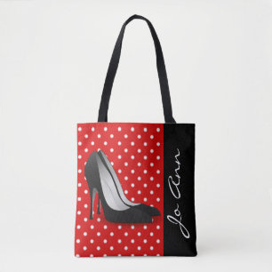 Schwarzer hoher Heels-rotes weißes Tasche