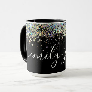 Schwarzer holografischer Glitter-Name in handgesch Tasse