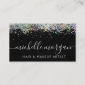 Schwarzer Holografischer Glitzer Hair & Makeup Telefonnummerkarte (Vorderseite)