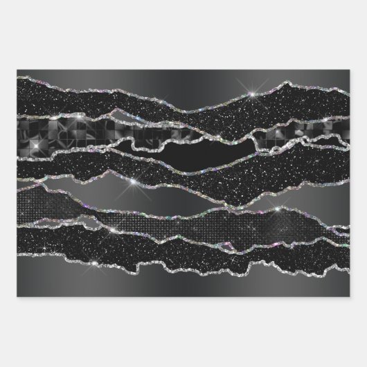 Schwarzer Holzkohle-Graufolie-Glitzer klassisch Geschenkpapier Set (Vorderseite 3)