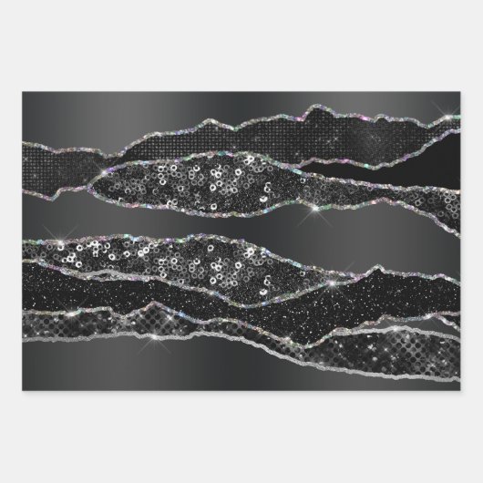 Schwarzer Holzkohle-Graufolie-Glitzer klassisch Geschenkpapier Set (Vorderseite)