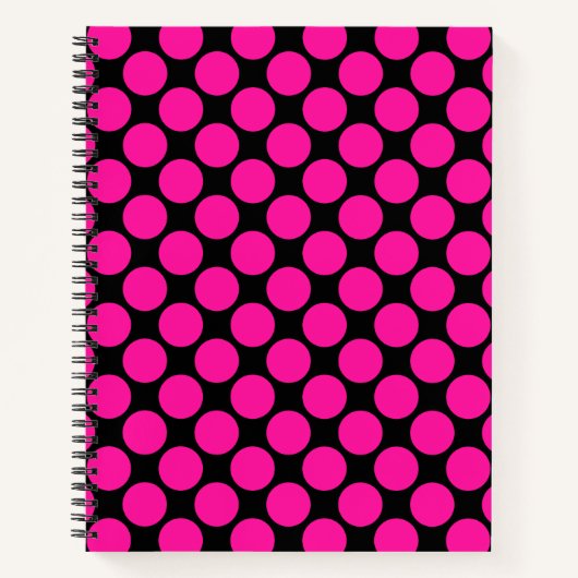 Schwarzer Hot Pink Polka Dot Notizblock (Vorderseite)
