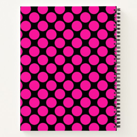 Schwarzer Hot Pink Polka Dot Notizblock (Rückseite)